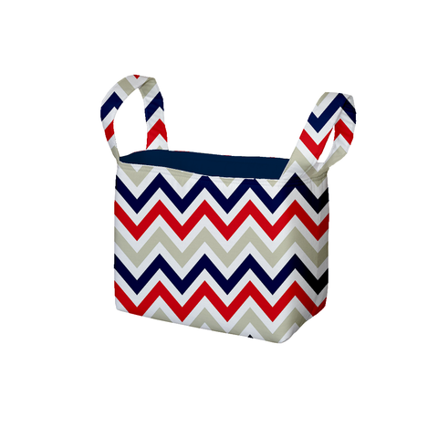 Chevron Red Blue Navy Fabric Storage Bin