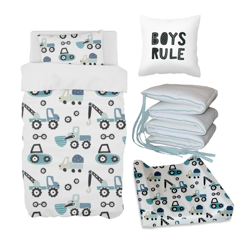 Blue Diggers and Dozers Bale Set