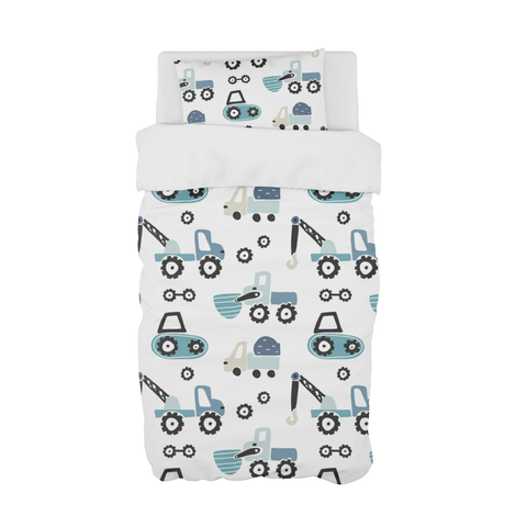 Blue Diggers and Dozers Cot Duvet Set