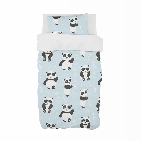 Blue Playful Panda Cot Duvet Set