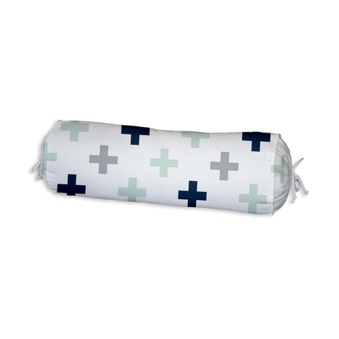 Navy/Mint/Grey Swiss Cross Bolster Cushion