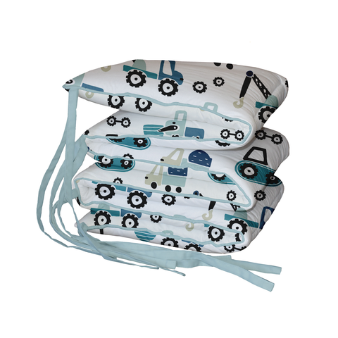 Blue Diggers and Dozers Padded Cot Bumper